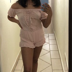 off the shoulder pink romper